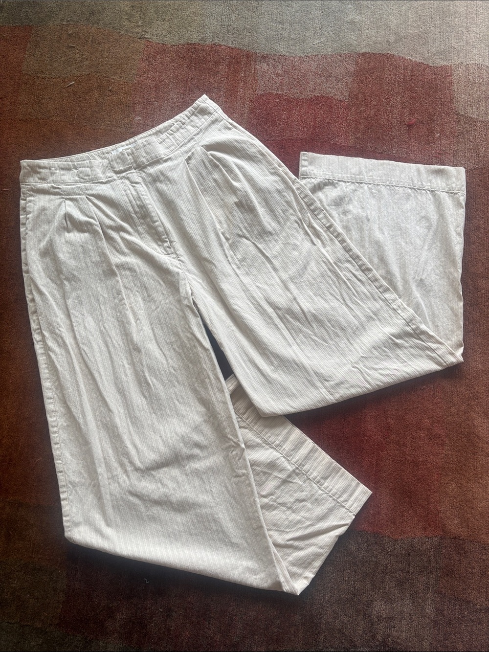 Treasure & Bond Pleated Wide Leg Linen Pants Beige Stripe - Sz 12